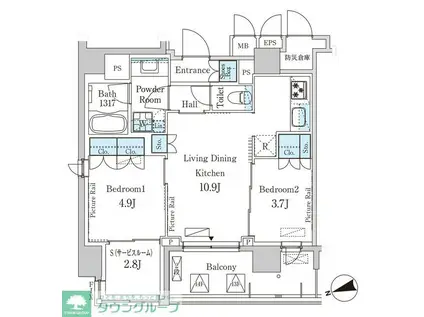 パークアクシス上野グレイスコート(2SLDK/14階)の間取り写真