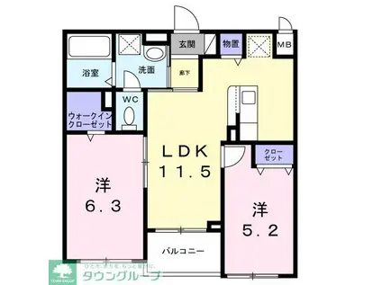 アリーサコート セント(2LDK/1階)の間取り写真