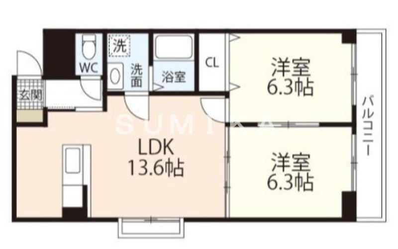 ホワイトストーン白石(2LDK/4階)の間取り写真