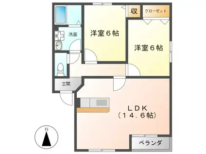 パークメゾンA(2LDK/2階)の間取り写真