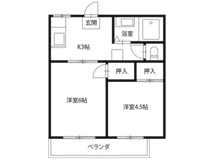 コーポ末広(2K/1階)の間取り写真