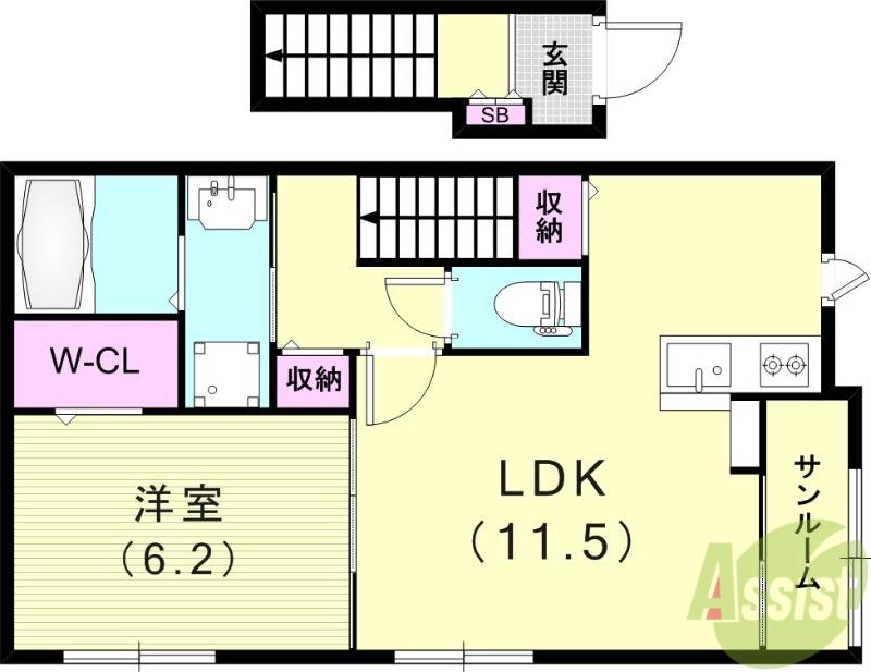 桜の町 千里川(1LDK/2階)の間取り写真