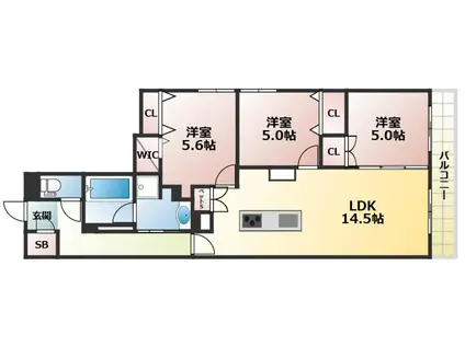 MAISON DE MINE NAGAI PARC EST(3LDK/4階)の間取り写真