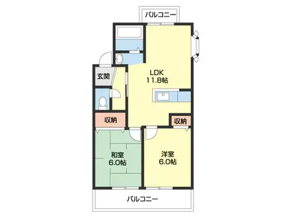 ラウンドヒル城山台(2LDK/1階)の間取り写真