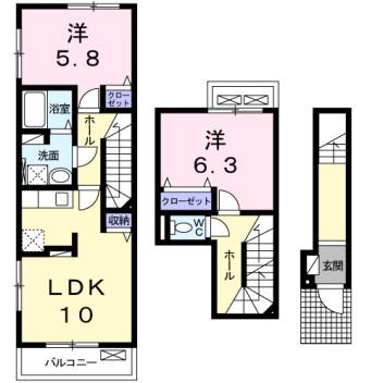 ウインダム ガーデン II A(2LDK/2階)の間取り写真