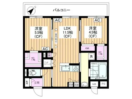 ARETE氷川台(2LDK/3階)の間取り写真