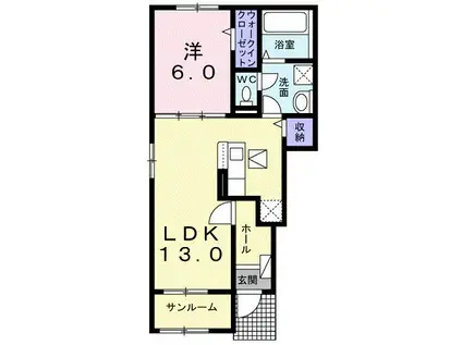 ヒルサイド(1LDK/1階)の間取り写真