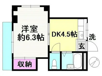 ハイム花咲町(1DK/3階)の間取り写真