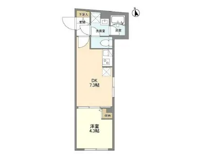 ウェルスクエア学芸大学II(1DK/1階)の間取り写真