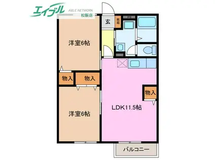 セレソB棟(2LDK/1階)の間取り写真