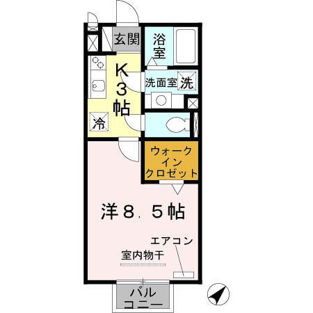 ビヤンリズム(1K/2階)の間取り写真