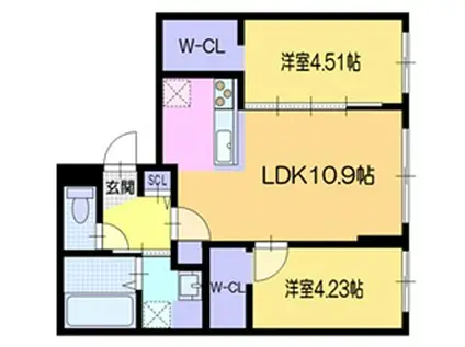 ラ・シュエット栄通C(2LDK/2階)の間取り写真