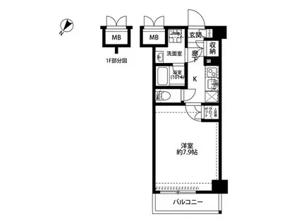 プレール・ドゥーク千歳烏山(1K/1階)の間取り写真