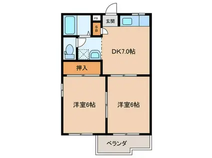 ラズベリーハウス(2DK/2階)の間取り写真