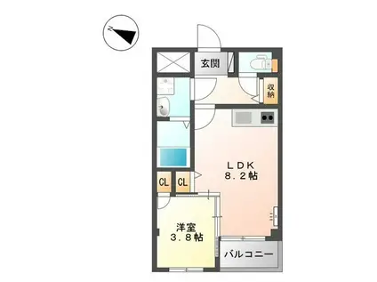 ヴィア・パーチェ吉見園(1LDK/3階)の間取り写真