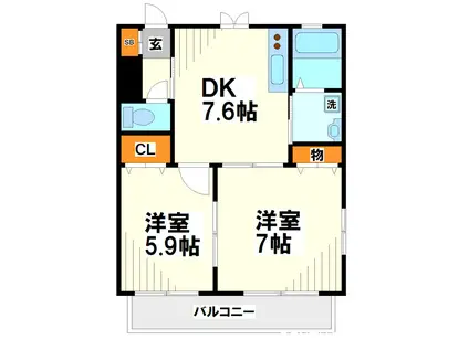 ボヌール(2DK/1階)の間取り写真