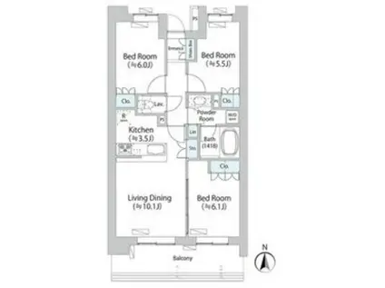 パークアクシス千歳船橋(3LDK/2階)の間取り写真