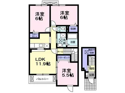 アニュー・グレイスI(3LDK/2階)の間取り写真