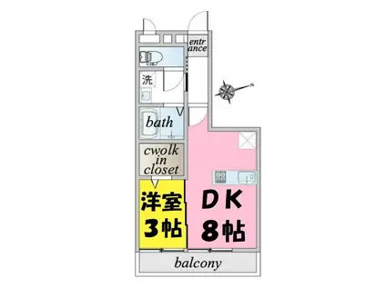 セジュール千間台(1DK/3階)の間取り写真