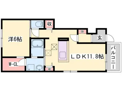 ウエストガーデンVI(1LDK/1階)の間取り写真