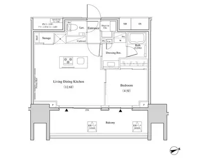 ザ・パークハビオ北千住(1LDK/9階)の間取り写真