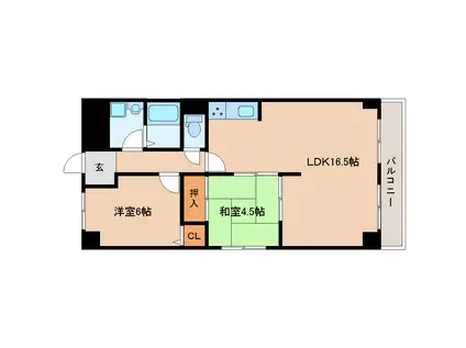 第二大和川ハイツ(2LDK/3階)の間取り写真