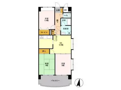 エーヴィゲス市川(3DK/6階)の間取り写真