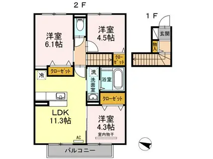 セジュールKOGAIIIA棟(3LDK/2階)の間取り写真