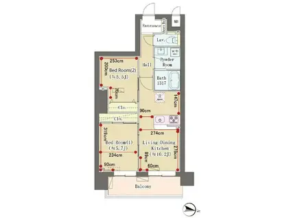 グランスカイ大岡山(2LDK/1階)の間取り写真