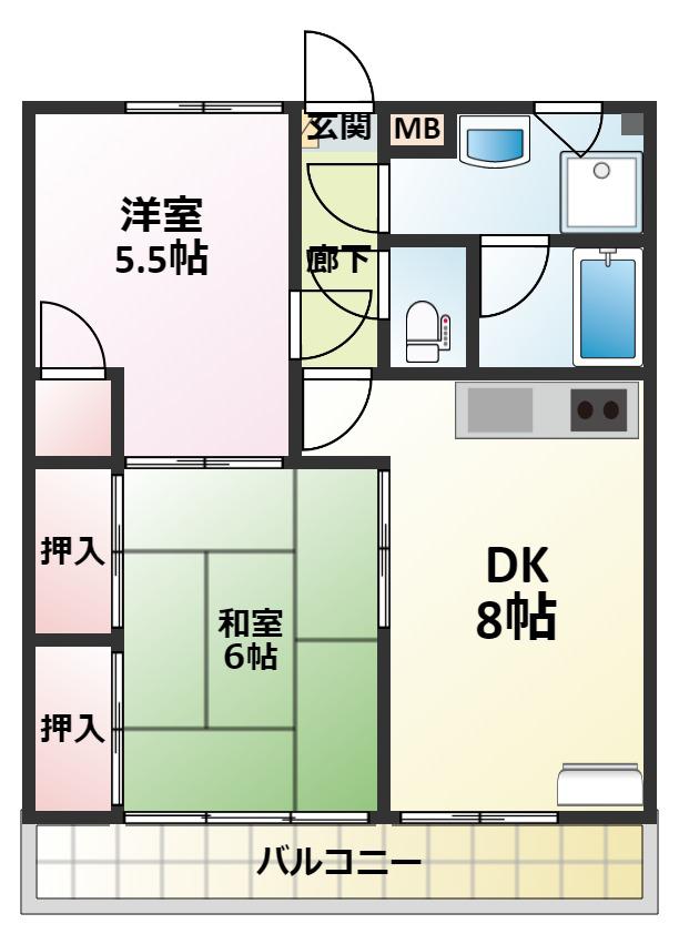 シャトレ山の手(2DK/2階)の間取り写真