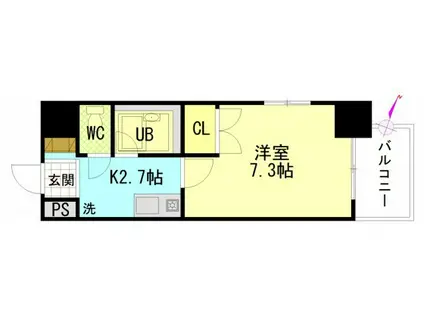 シャンテ中垣(1K/2階)の間取り写真