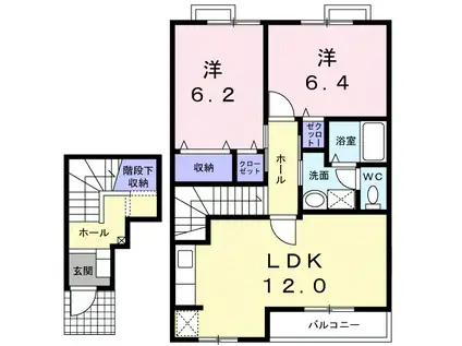 オーブリーヒキノB(2LDK/2階)の間取り写真