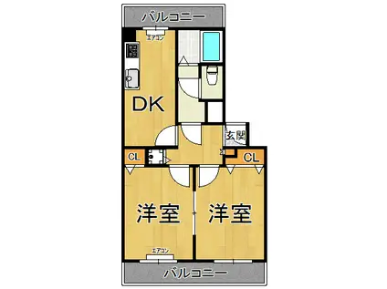 ラムール売布(2DK/4階)の間取り写真