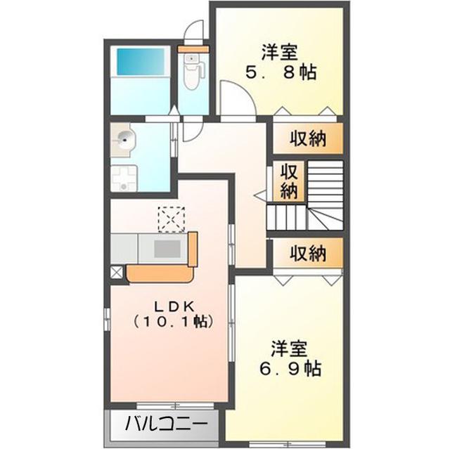 アーバングレイス(2LDK/2階)の間取り写真