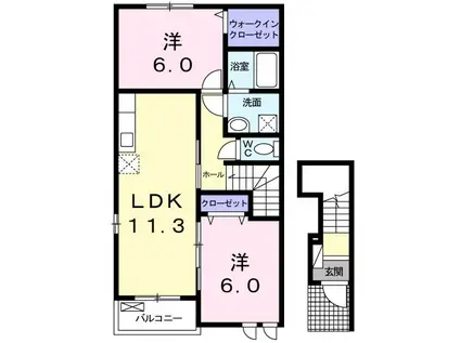 ヴィオラ・カーサE棟(2LDK/2階)の間取り写真