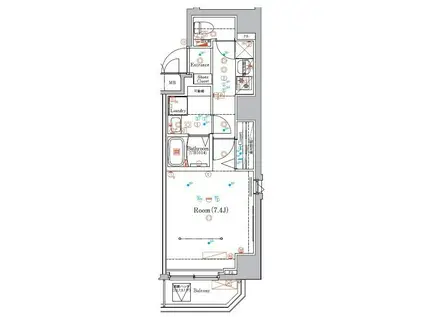 RELUXIA 新大橋RIVER SIDE(1K/8階)の間取り写真