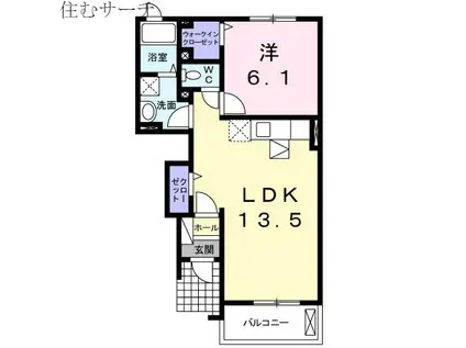 サンシャインヒルズI・C棟(1LDK/1階)の間取り写真