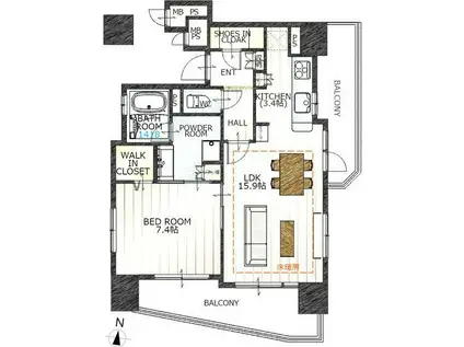 ライオンズ岐阜セントマークス弐(1LDK/5階)の間取り写真