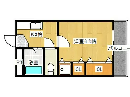 オークヒルズ(1K/1階)の間取り写真