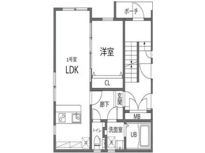 KANOA池上(1LDK/1階)の間取り写真