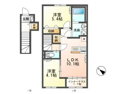 つくば市大角豆アパート(2LDK/2階)の間取り写真