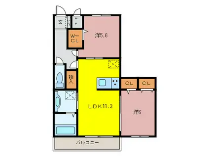 ＪＲ山陽本線 西明石駅 徒歩21分 3階建 築7年(2LDK/2階)の間取り写真
