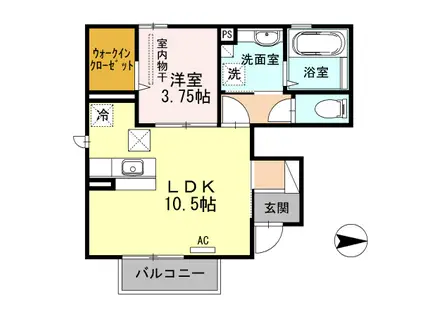 UMIII I棟(1LDK/1階)の間取り写真