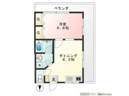 グランデ梅丘(1LDK/2階)の間取り写真