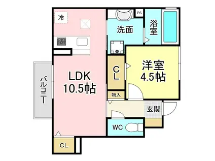 GRAND SOLEIL B棟(1LDK/1階)の間取り写真