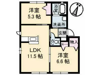 ラ・パルテール大福II  (2LDK/1階)の間取り写真