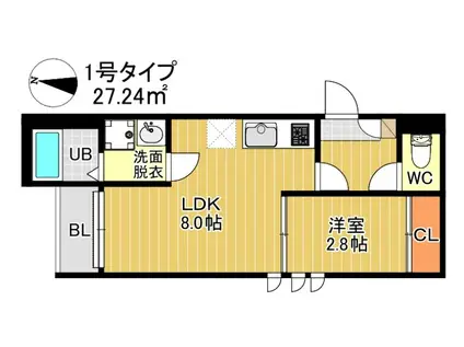 G-SMART 別府スカイ富士(1LDK/2階)の間取り写真