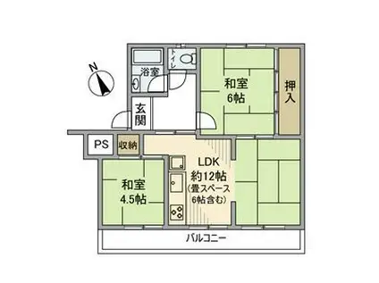 有馬南1号棟(2LDK/3階)の間取り写真