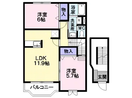 フォンテーヌ(2LDK/2階)の間取り写真