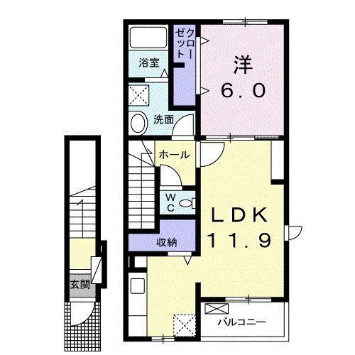 メリリーB(1LDK/2階)の間取り写真